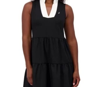 Black Sleeveless Dress with White Collar